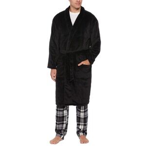 Perry Ellis Portfolio Robe Mens One Size Black Plush Fleece Belted Fathers Day